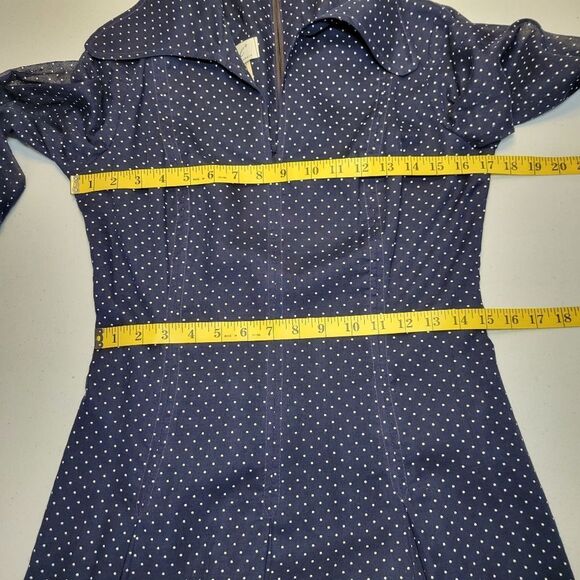 Paul of California 70s Vintage Navy Polka Dot Dress with Sheer Sleeves - Picture 14 of 15